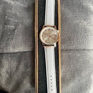 White Leather Strap  Watch with Rose Gold Case universal